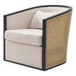 NPD Furniture Marilyn Fabric Swivel Accent Arm Chair w/ Rattan Black Frame