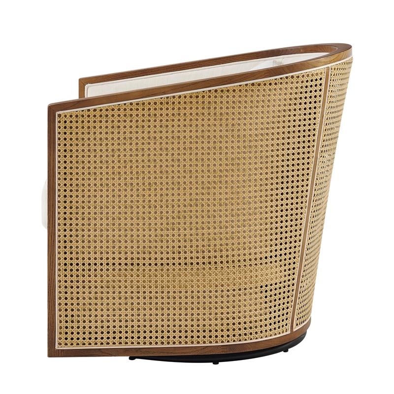 NPD Furniture Marilyn Fabric Swivel Accent Arm Chair w/ Rattan in Natural