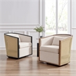 NPD Furniture Marilyn Fabric Swivel Accent Arm Chair w/ Rattan in Natural