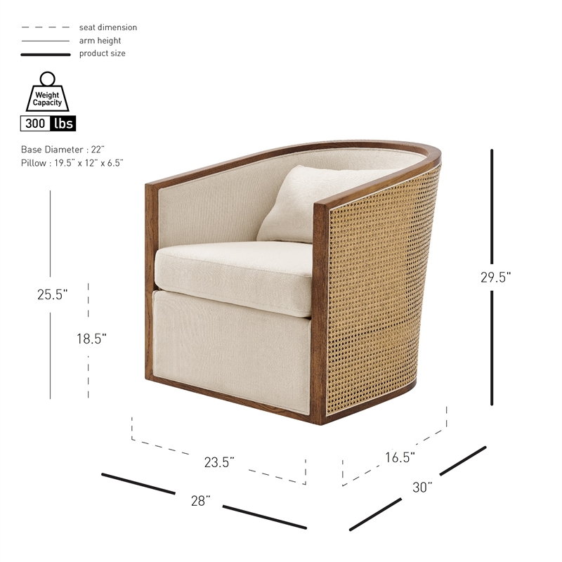 NPD Furniture Marilyn Fabric Swivel Accent Arm Chair w/ Rattan in Natural