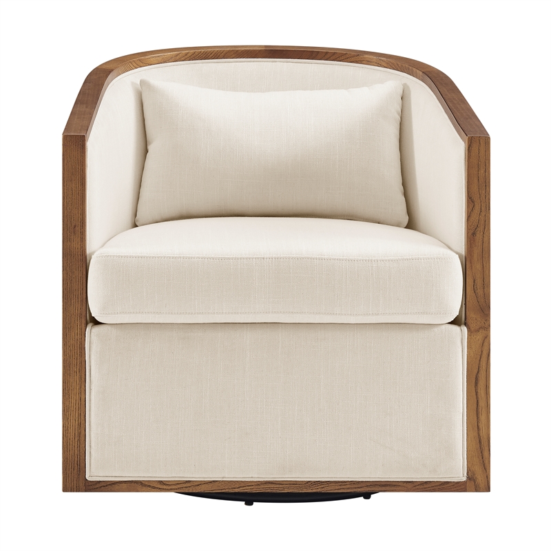 NPD Furniture Marilyn Fabric Swivel Accent Arm Chair w/ Rattan in Natural