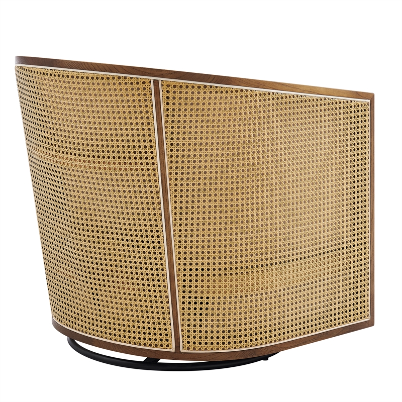 NPD Furniture Marilyn Fabric Swivel Accent Arm Chair w/ Rattan in Natural