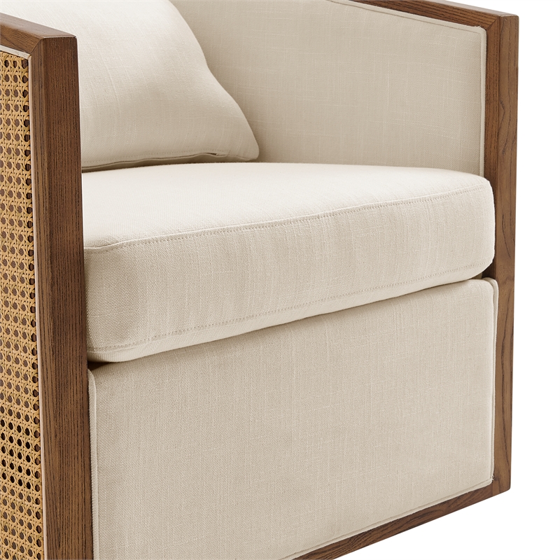 NPD Furniture Marilyn Fabric Swivel Accent Arm Chair w/ Rattan in Natural