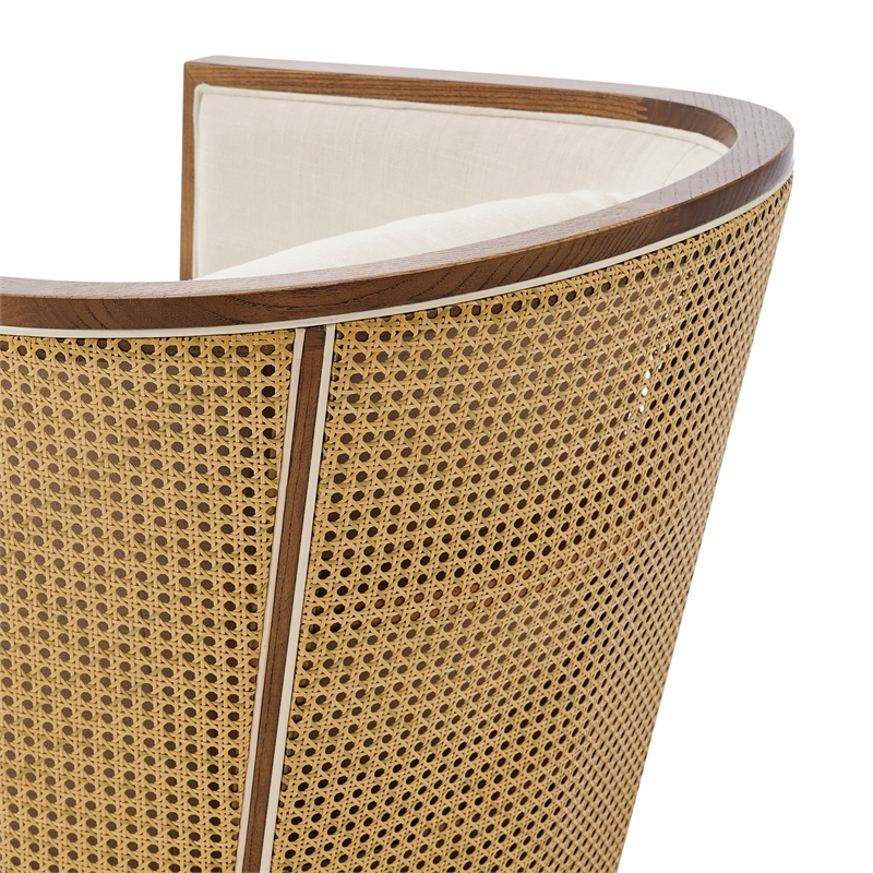 NPD Furniture Marilyn Fabric Swivel Accent Arm Chair w/ Rattan in Natural