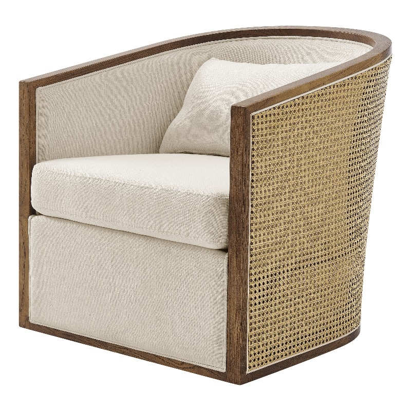 NPD Furniture Marilyn Fabric Swivel Accent Arm Chair w/ Rattan in Natural