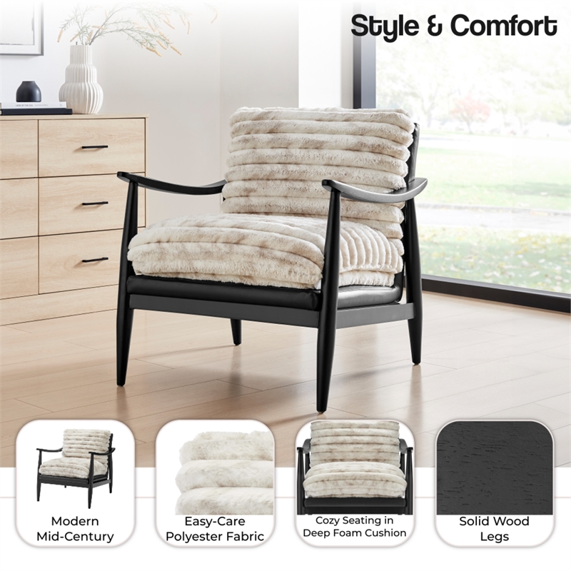 NPD Furniture Edmond Fabric/PU Accent Arm Chair in Chrestville Sand/Black
