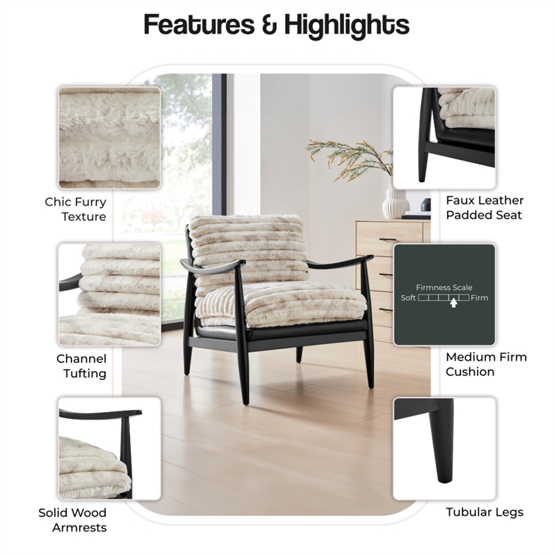 NPD Furniture Edmond Fabric/PU Accent Arm Chair in Chrestville Sand/Black