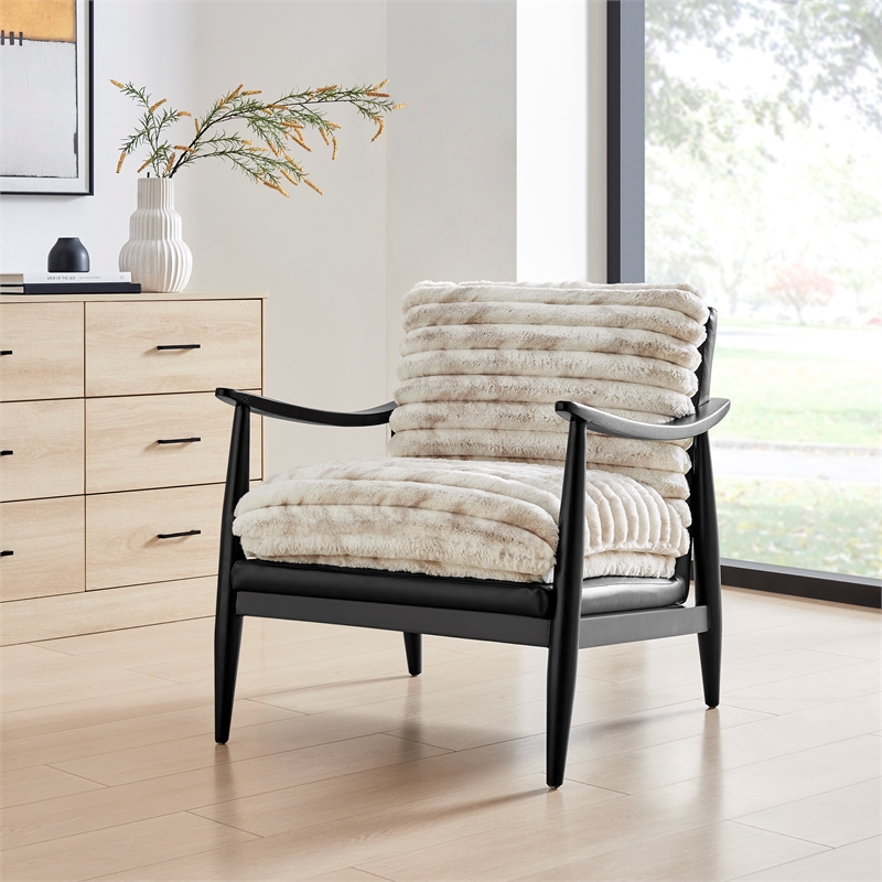 NPD Furniture Edmond Fabric/PU Accent Arm Chair in Chrestville Sand/Black