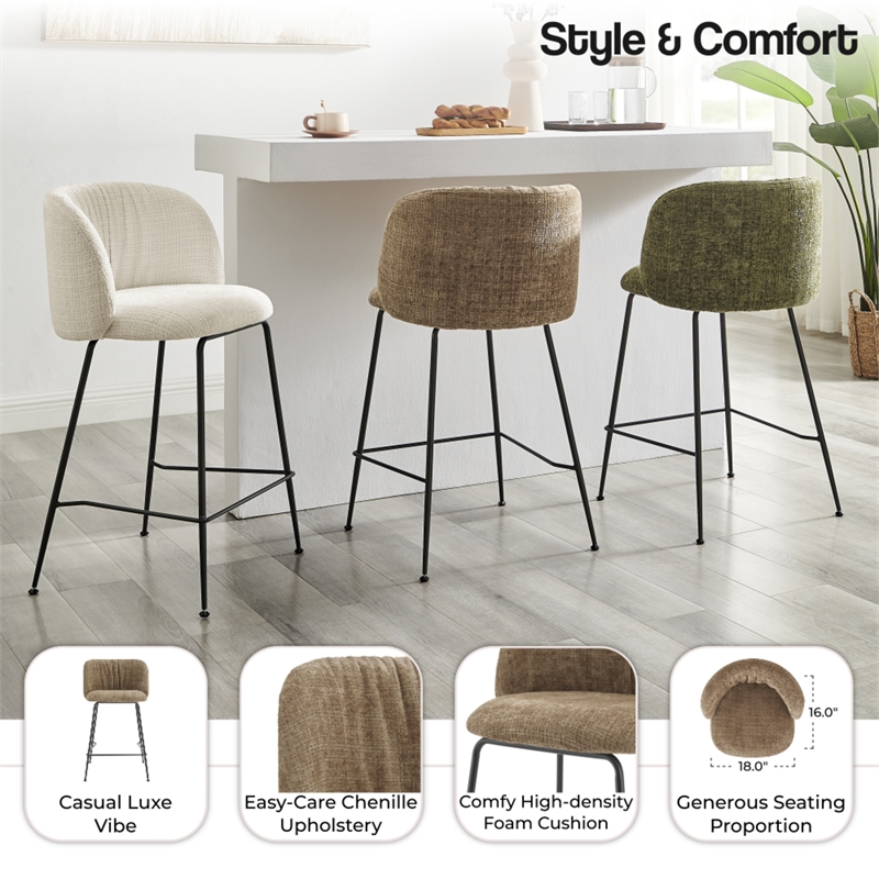 NPD Furniture Millie Fabric Counter Stool in Canova Brown (Set of 2)