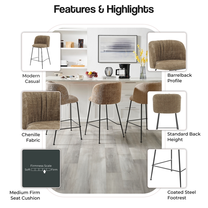 NPD Furniture Millie Fabric Counter Stool in Canova Brown (Set of 2)