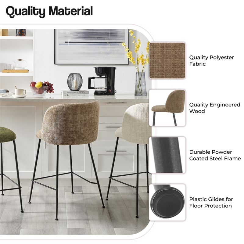 NPD Furniture Millie Fabric Counter Stool in Canova Brown (Set of 2)