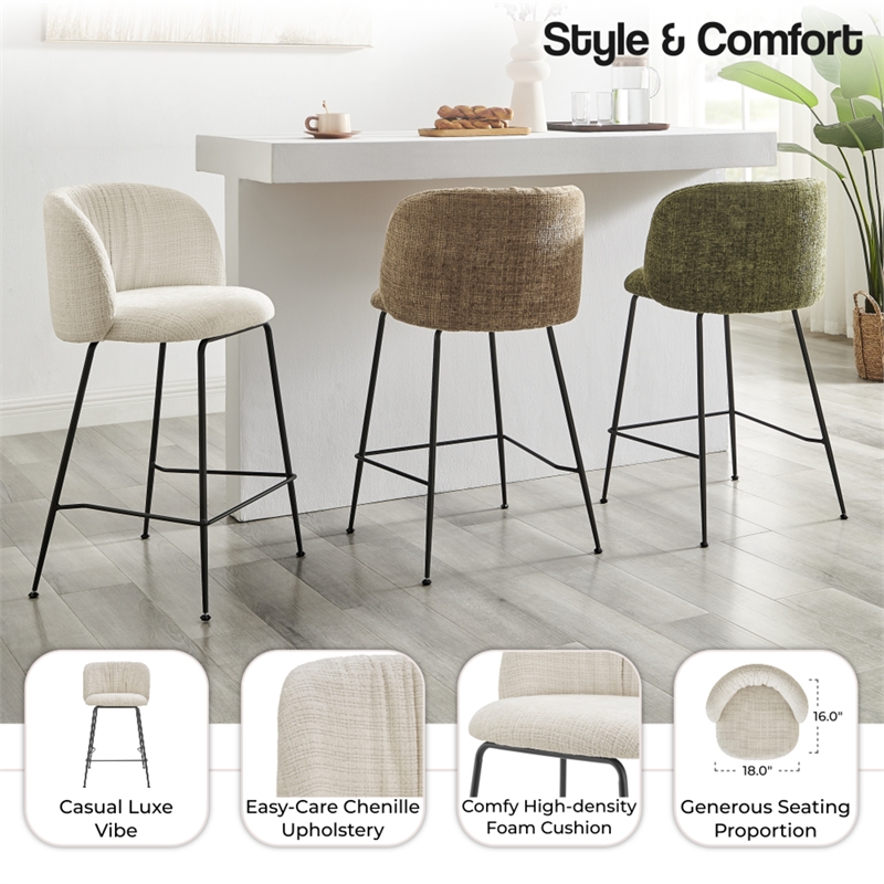 NPD Furniture Millie Fabric Counter Stool in Canova Ivory (Set of 2)