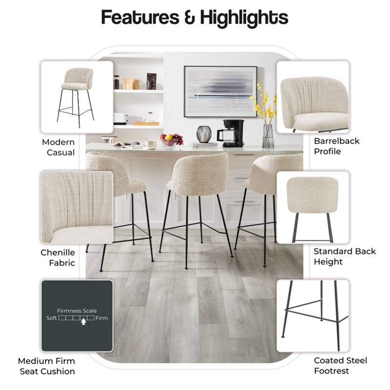NPD Furniture Millie Fabric Counter Stool in Canova Ivory (Set of 2)