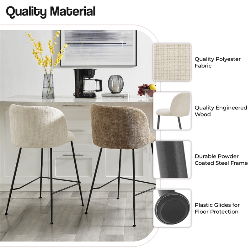 NPD Furniture Millie Fabric Counter Stool in Canova Ivory (Set of 2)
