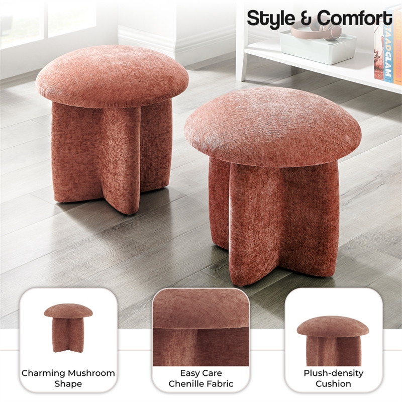 NPD Furniture Cielo Fabric Ottoman in Millburry Coral