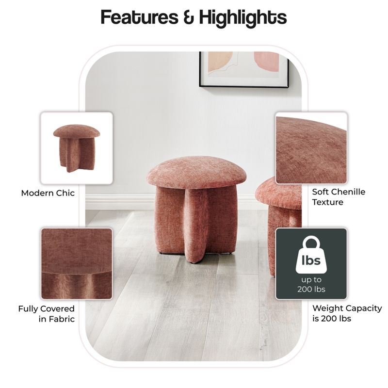 NPD Furniture Cielo Fabric Ottoman in Millburry Coral