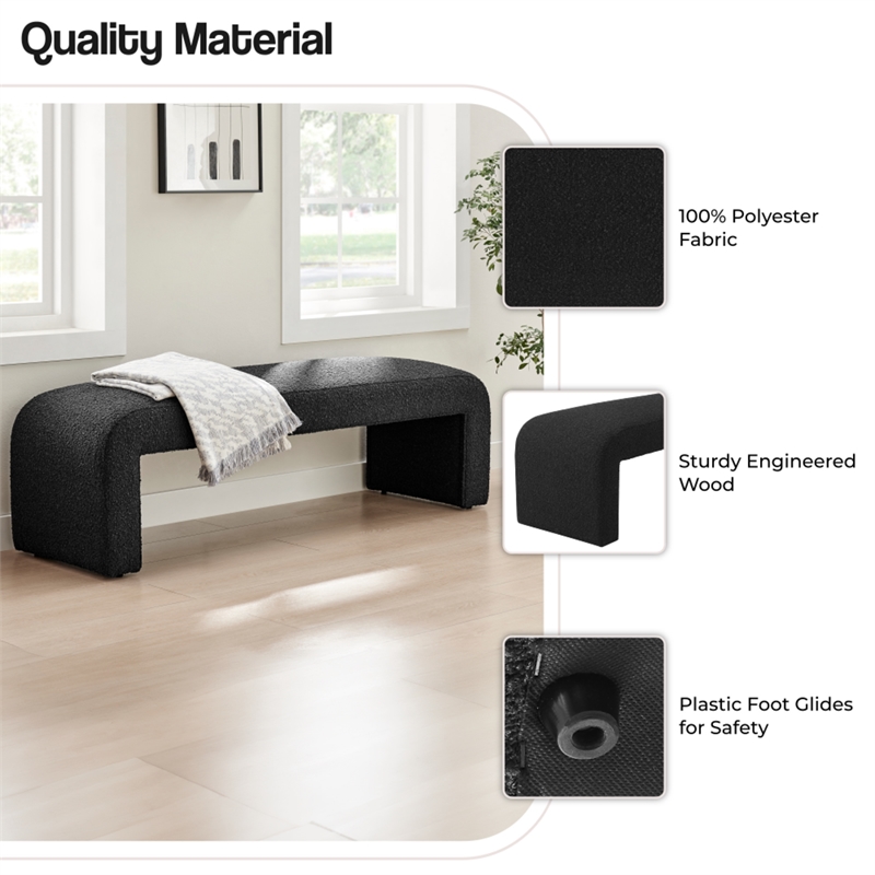 NPD Furniture Vioreen Modern Fabric Bench in Stanton Black