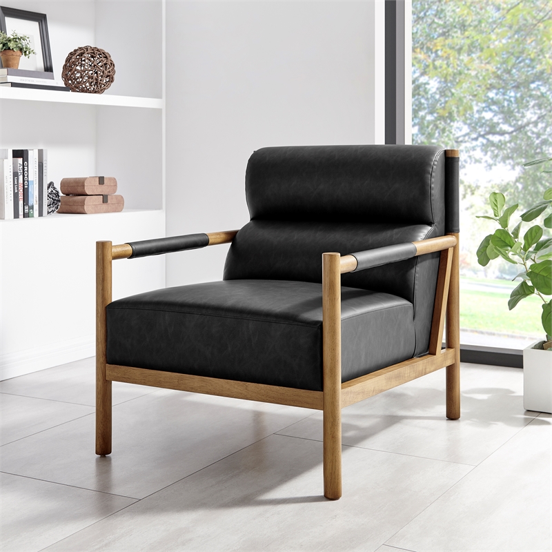 NPD Furniture Olsen Faux Leather Accent Arm Chair in Casa Black