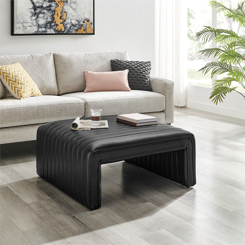 NPD Furniture Atkinson Faux Leather Coffee Table in Black