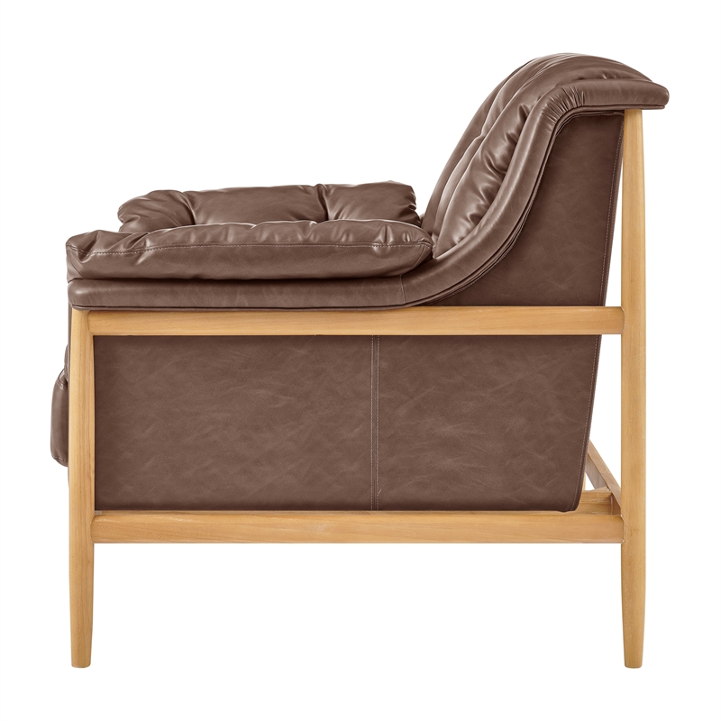 NPD Furniture Larry Faux Leather Tufted Accent Arm Chair in Casa Brown