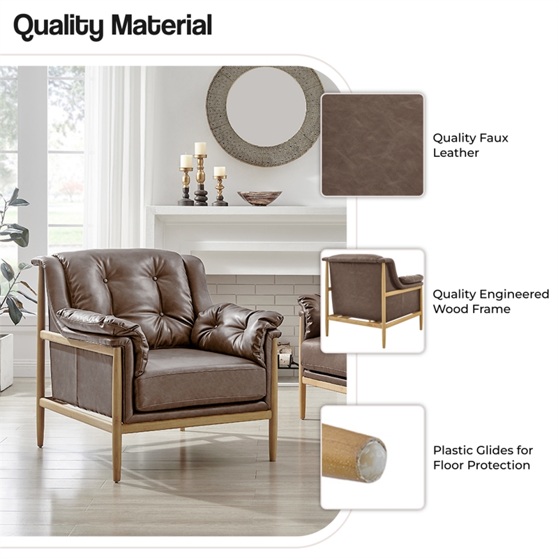 NPD Furniture Larry Faux Leather Tufted Accent Arm Chair in Casa Brown