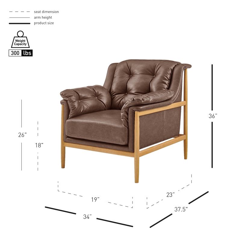 NPD Furniture Larry Faux Leather Tufted Accent Arm Chair in Casa Brown