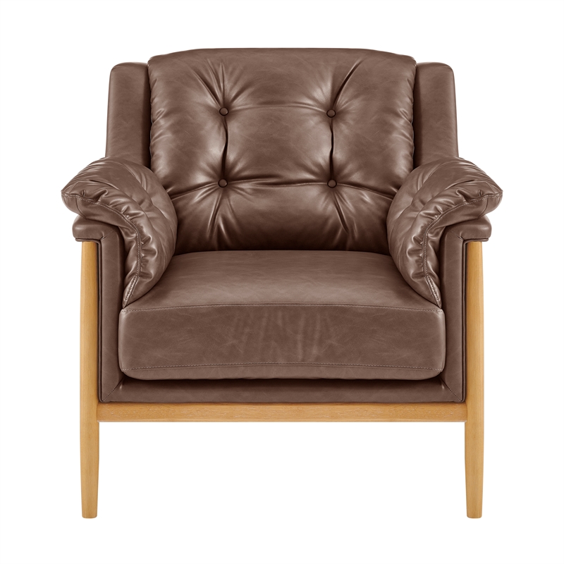 NPD Furniture Larry Faux Leather Tufted Accent Arm Chair in Casa Brown