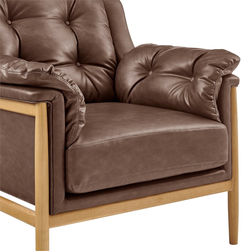 NPD Furniture Larry Faux Leather Tufted Accent Arm Chair in Casa Brown