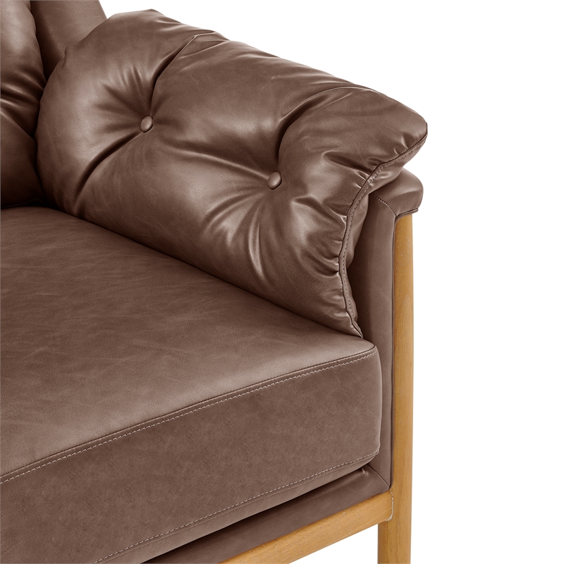 NPD Furniture Larry Faux Leather Tufted Accent Arm Chair in Casa Brown