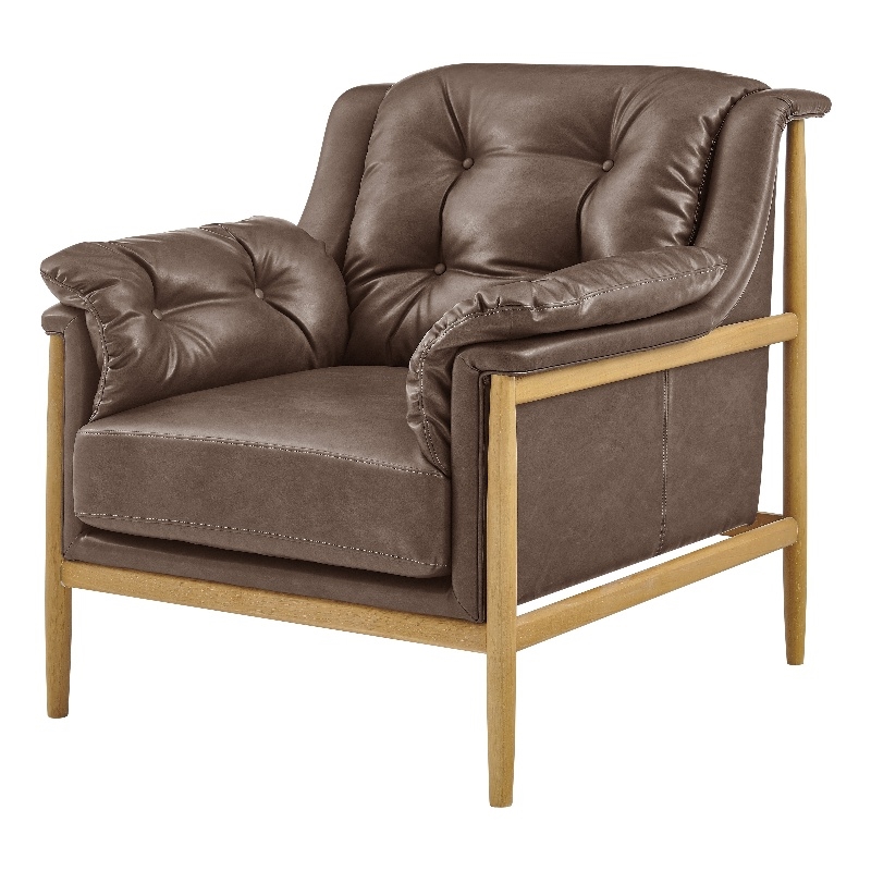 NPD Furniture Larry Faux Leather Tufted Accent Arm Chair in Casa Brown