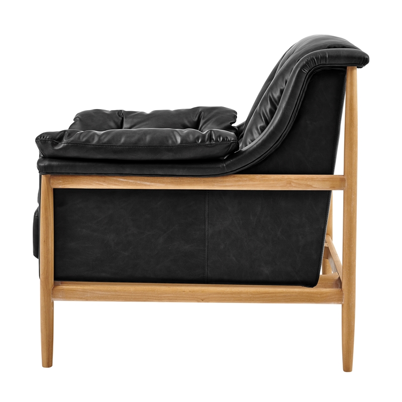 NPD Furniture Larry Faux Leather Tufted Accent Arm Chair in Casa Black