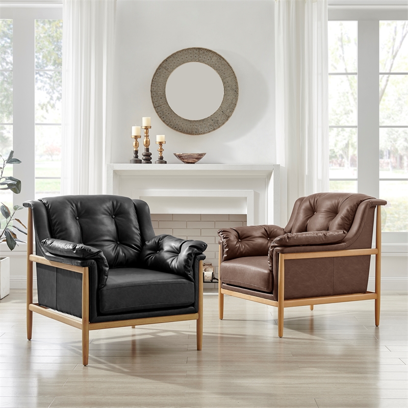 NPD Furniture Larry Faux Leather Tufted Accent Arm Chair in Casa Black