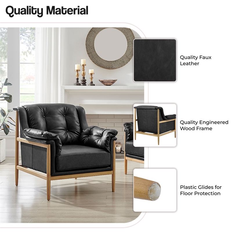 NPD Furniture Larry Faux Leather Tufted Accent Arm Chair in Casa Black