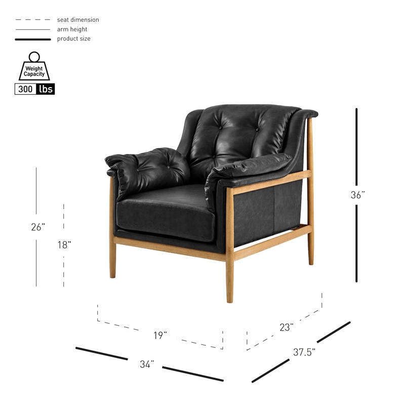 NPD Furniture Larry Faux Leather Tufted Accent Arm Chair in Casa Black