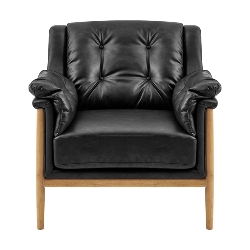 NPD Furniture Larry Faux Leather Tufted Accent Arm Chair in Casa Black