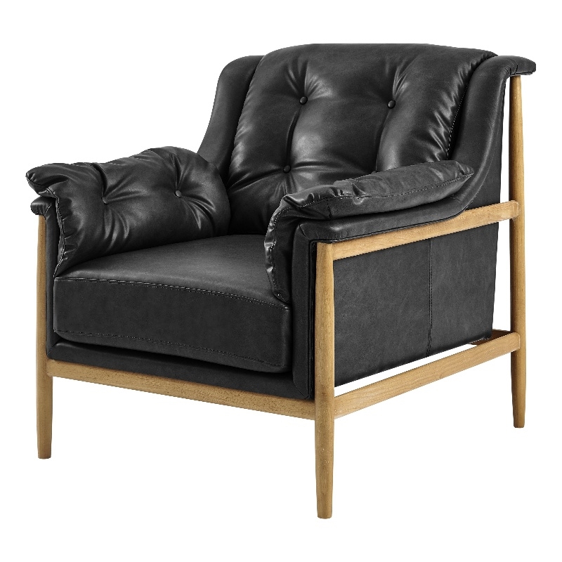NPD Furniture Larry Faux Leather Tufted Accent Arm Chair in Casa Black
