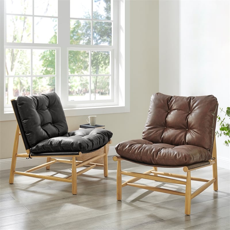 NPD Furniture Oswald Faux Leather Tufted Accent Chair in Casa Brown
