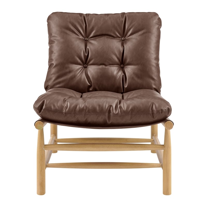 NPD Furniture Oswald Faux Leather Tufted Accent Chair in Casa Brown