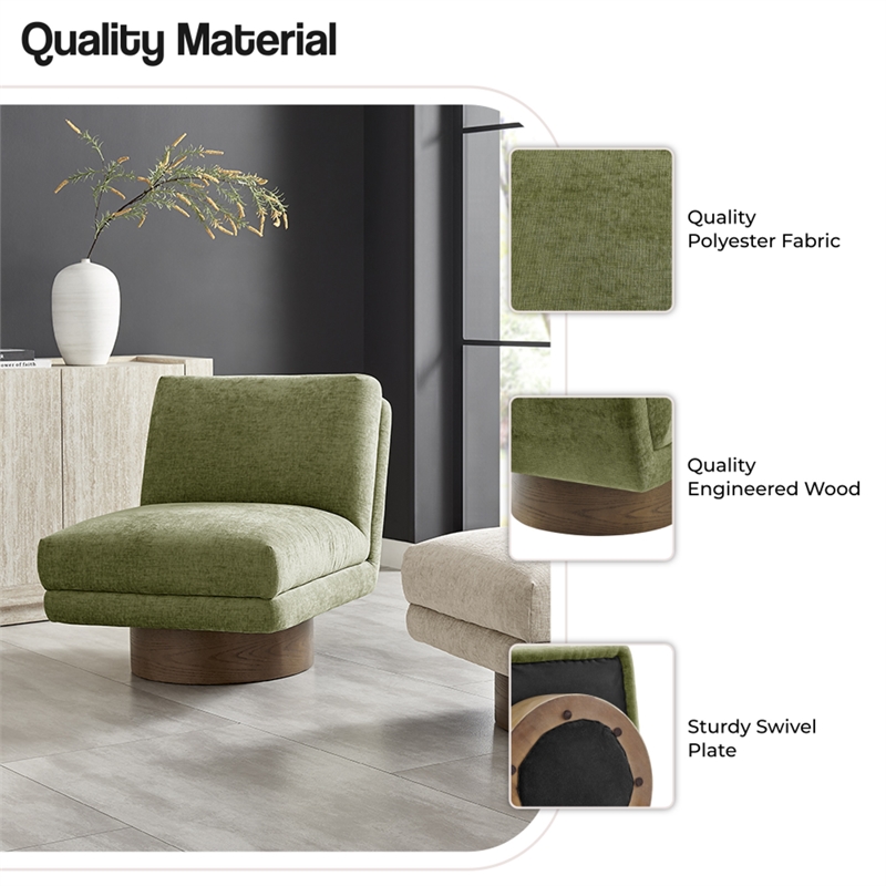 NPD Furniture Zenda Fabric Swivel Accent Chair w/ Wooden Base in Green