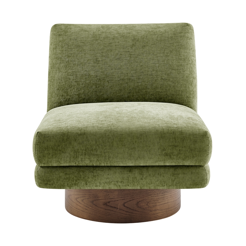 NPD Furniture Zenda Fabric Swivel Accent Chair w/ Wooden Base in Green