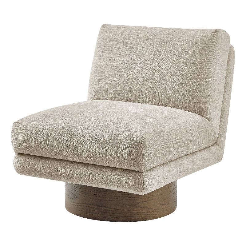 NPD Furniture Zenda Fabric Swivel Accent Chair w/ Wooden Base in Beige
