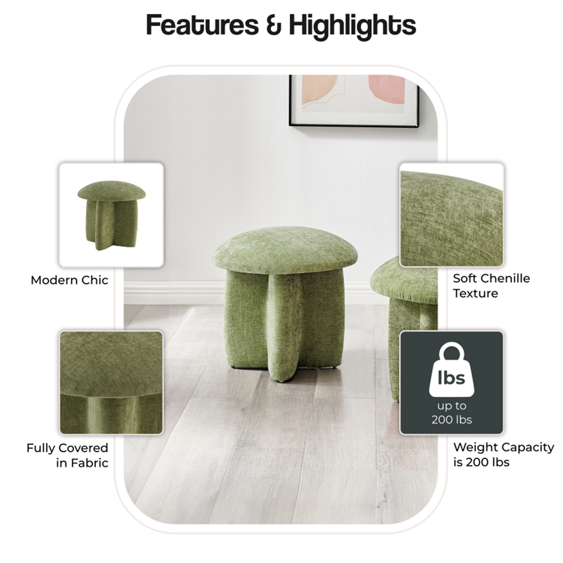 NPD Furniture Cielo Fabric Ottoman in Millburry Green