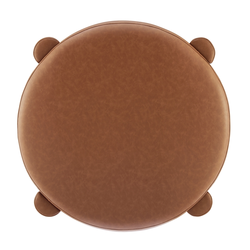 NPD Furniture Elora Faux Leather Round Ottoman in Vintage Cider
