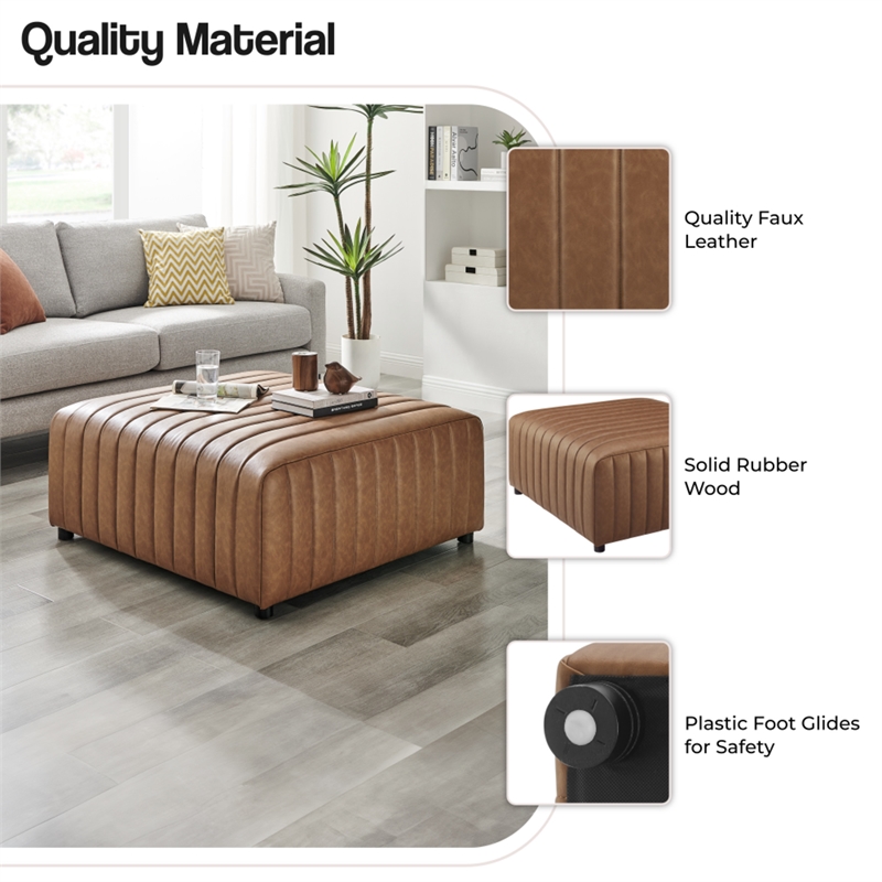NPD Furniture Harland Faux Leather Square Coffee Table/Ottoman in Brown