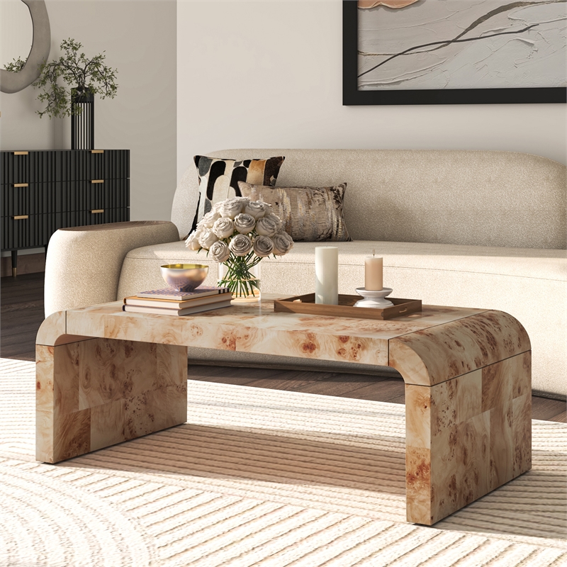 NPD Furniture Adriel Burl Wood Coffee Table in Natural Burl