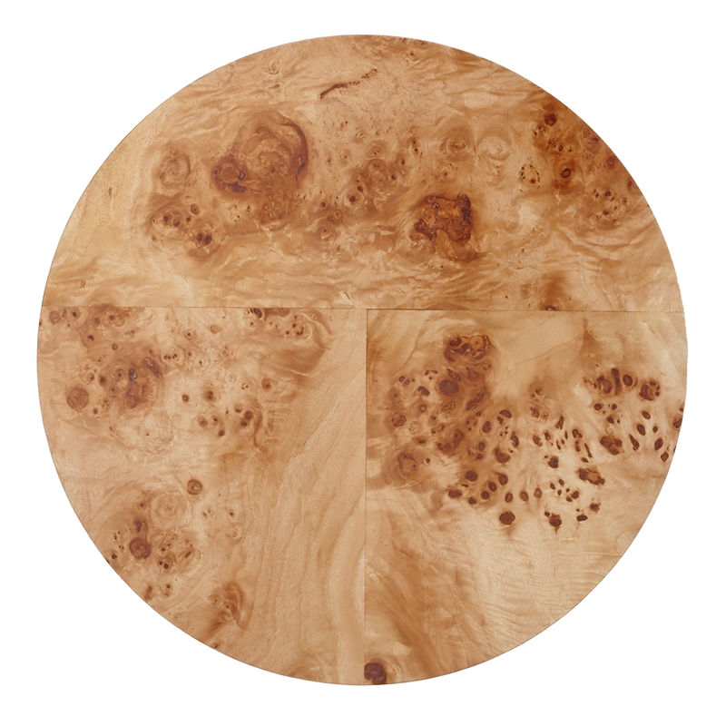 NPD Furniture Arsenio Burl Wood Round Side/End Table in Natural Burl