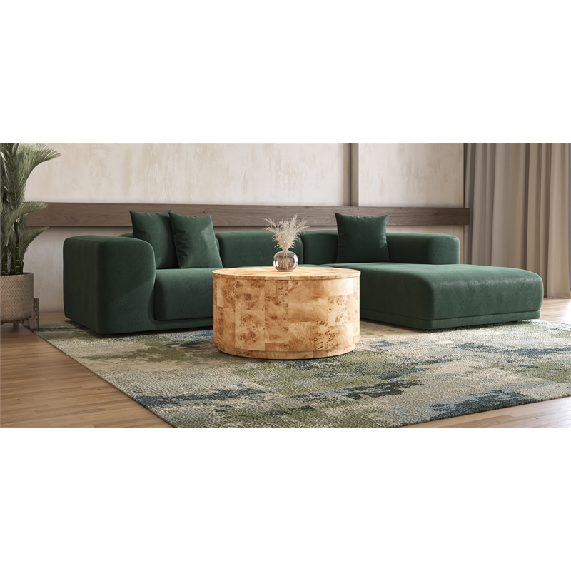 NPD Furniture Arsenio Burl Wood Round Coffee Table in Natural Burl