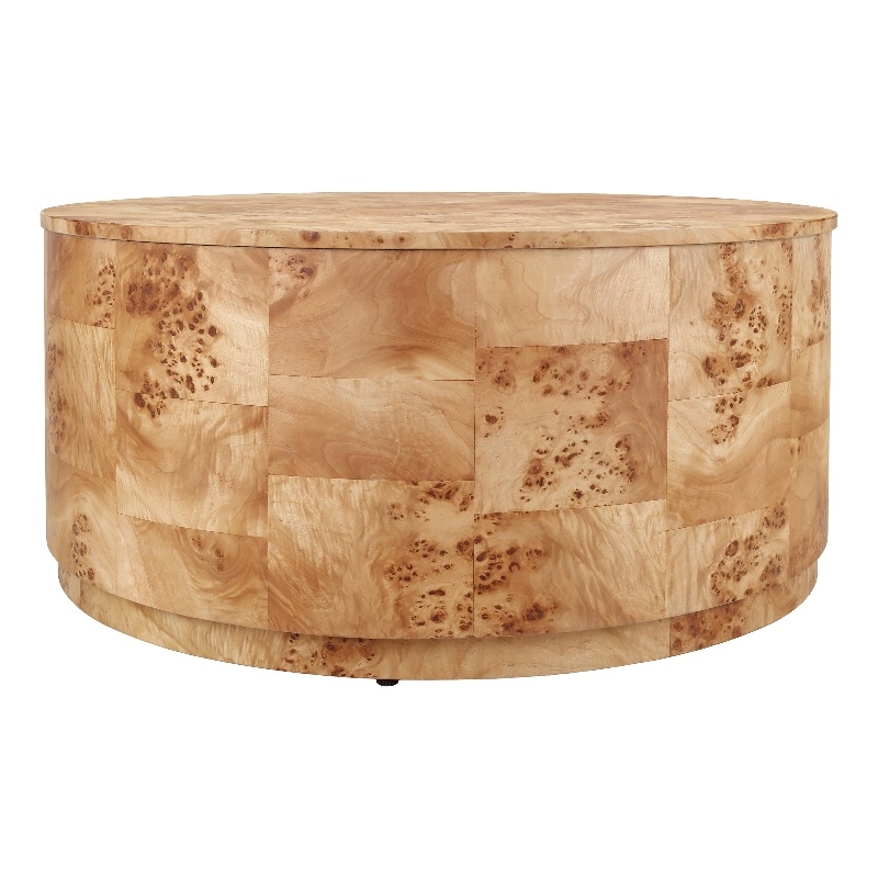 NPD Furniture Arsenio Burl Wood Round Coffee Table in Natural Burl