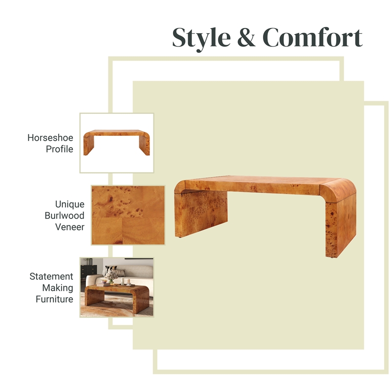 NPD Furniture Adriel Burl Wood Coffee Table in Golden Brown Burl