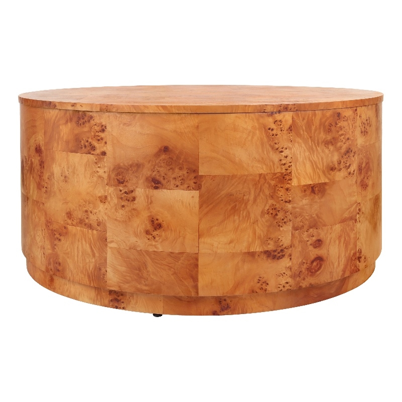 NPD Furniture Arsenio Burl Wood Round Coffee Table in Golden Brown Burl